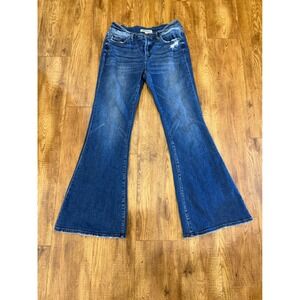 ROCKIN C Denim Flare Jeans Women Blue Distressed Frayed Hem Bell Bottoms